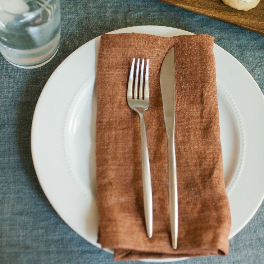Stone Washed Linen Napkins, Terracotta - set of 4 6