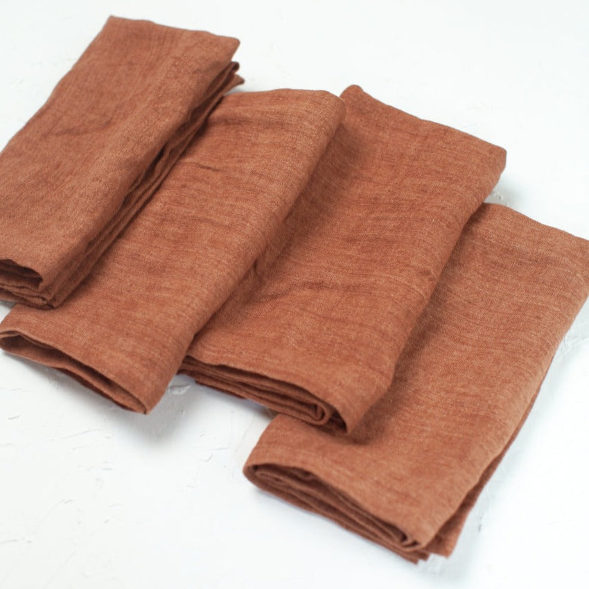 Stone Washed Linen Napkins, Terracotta - set of 4 7