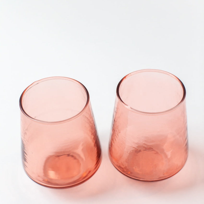 Handblown Hammered Glass Water Tumbler, Blush - set of 4 7