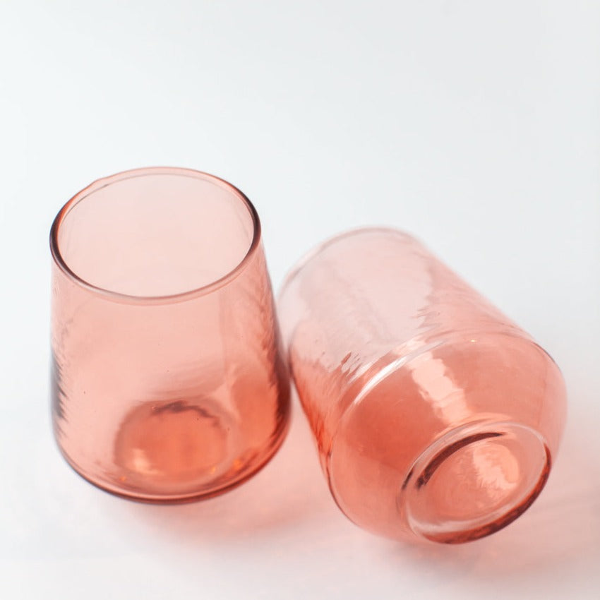 Handblown Hammered Glass Water Tumbler, Blush - set of 4 8