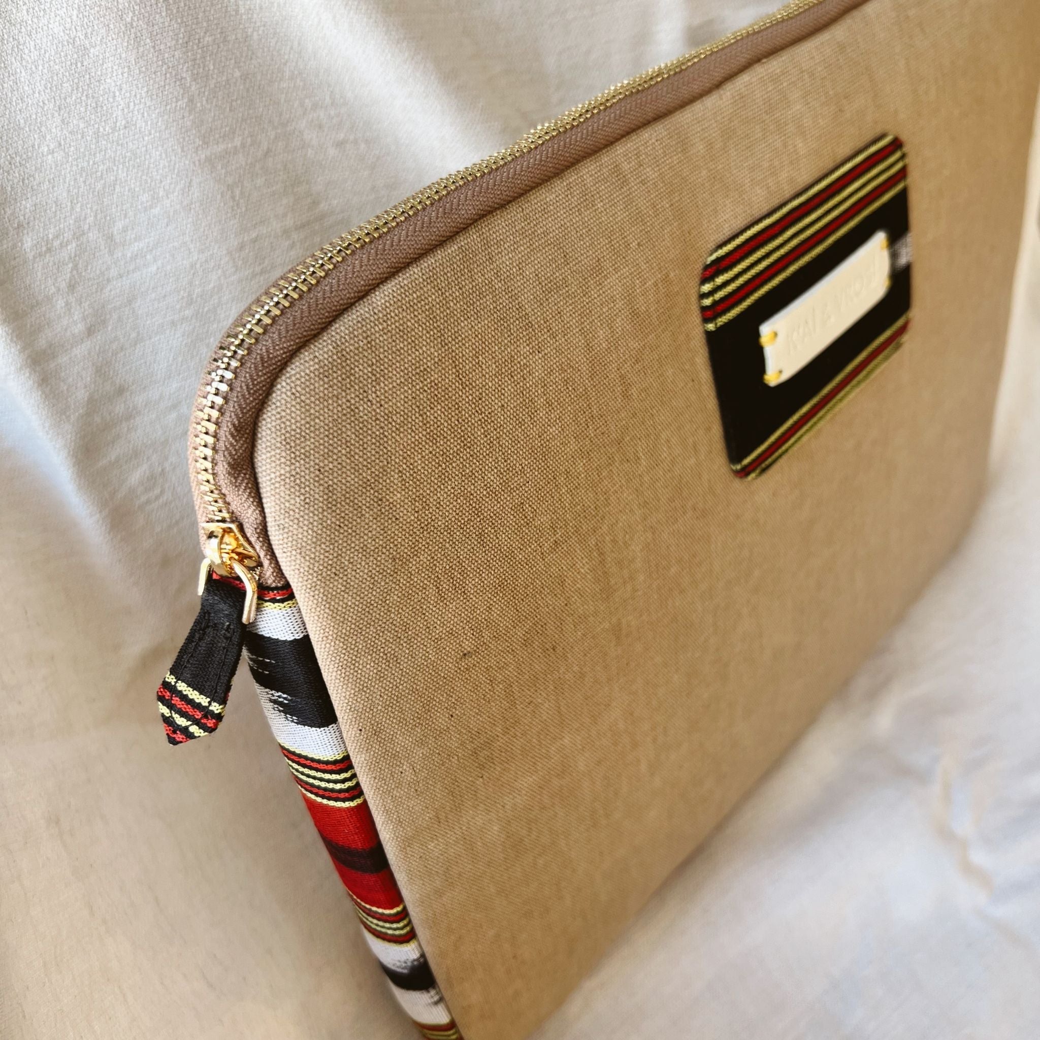 Zipped, Patterned, Cream Canvas Laptop Case for 13" 14" 3