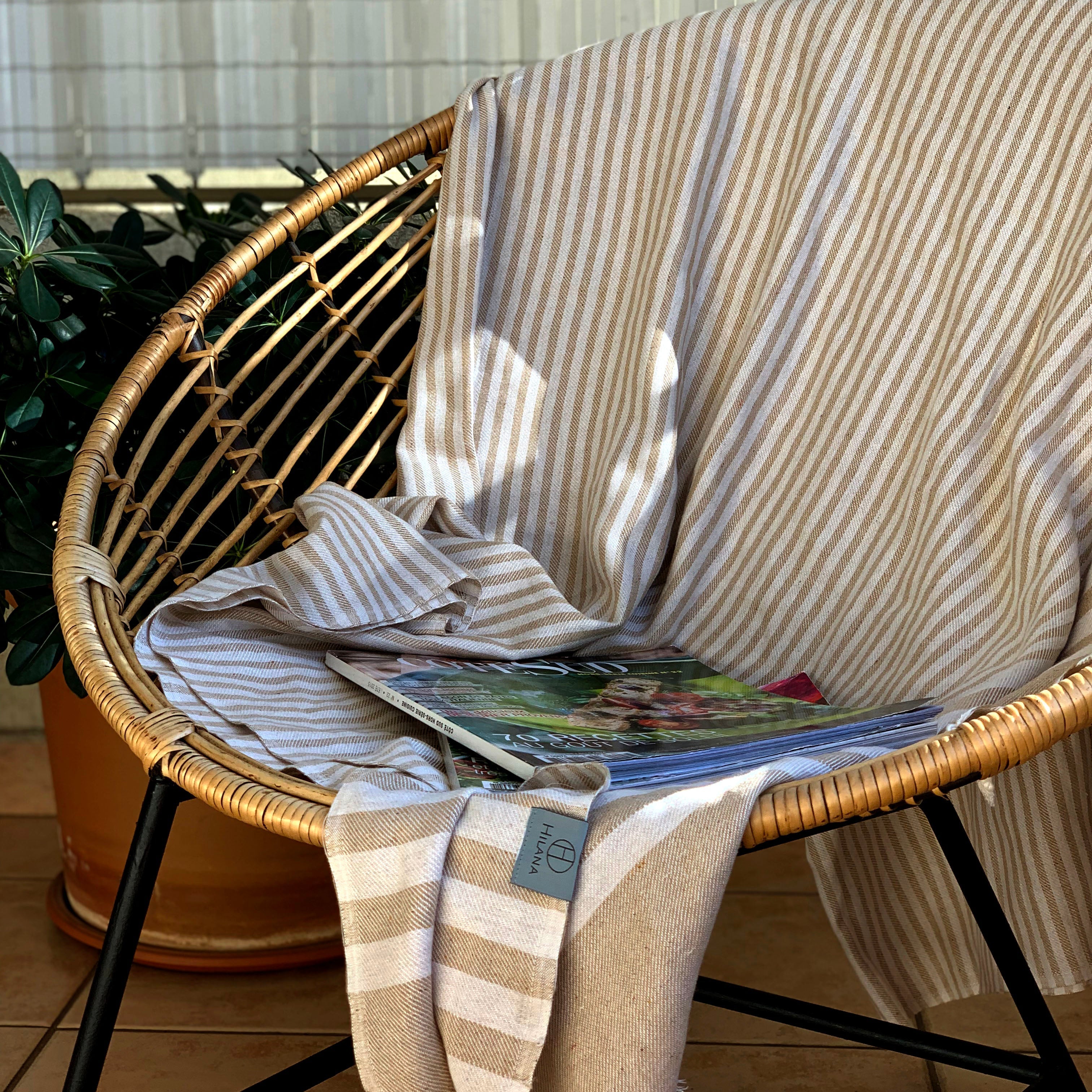 Fethiye Striped Throw Blanket - Beige 6