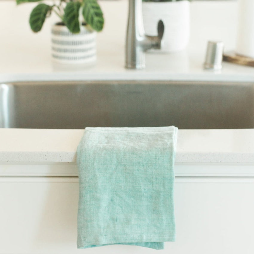 Stone Washed Linen Tea Towel - Ocean Spray 6