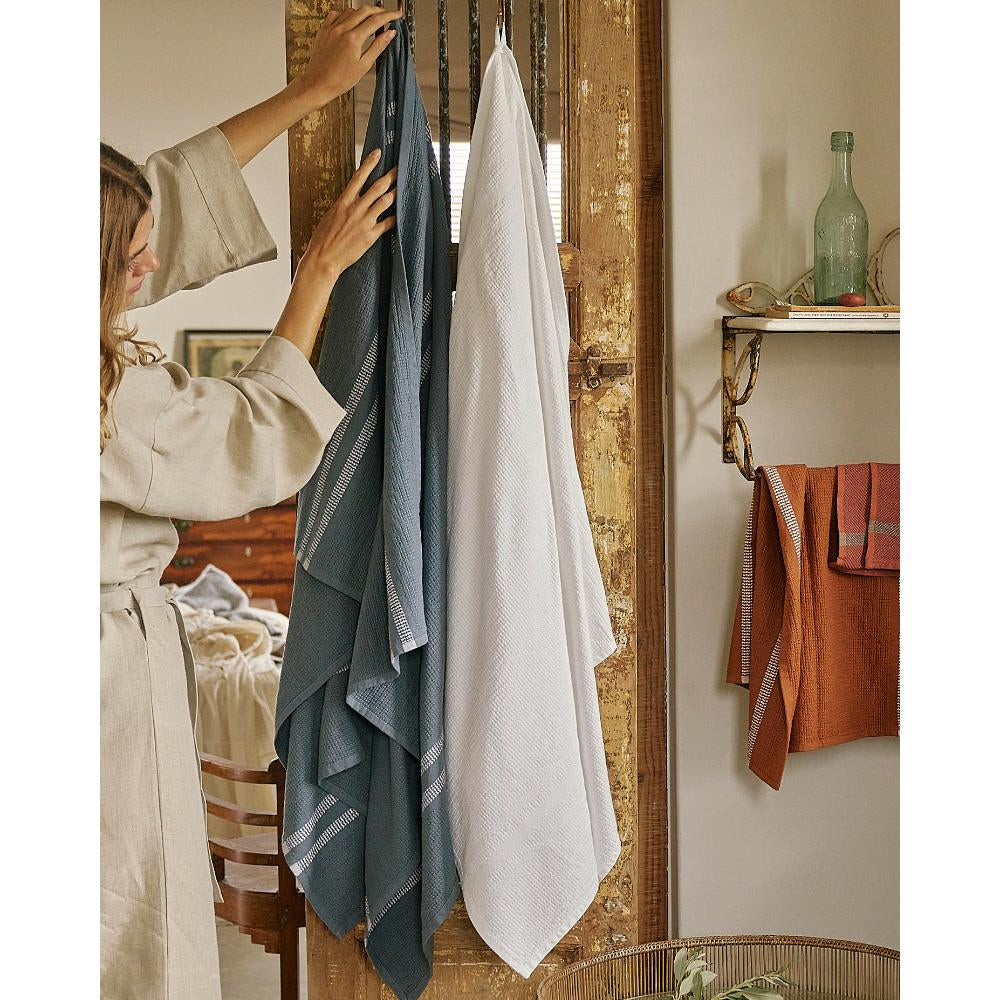 Organic Block Rib Bath Towel - White 3