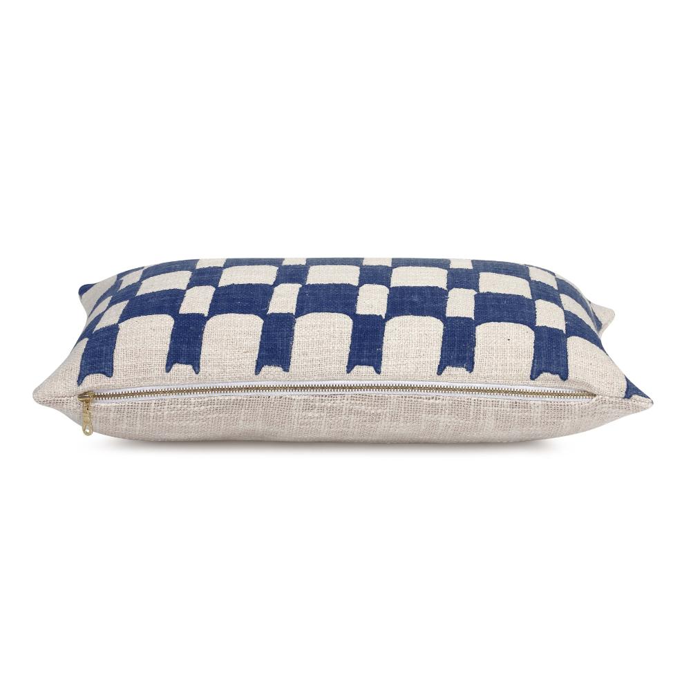 Checkered Block Printed Pillow - Indigo 7