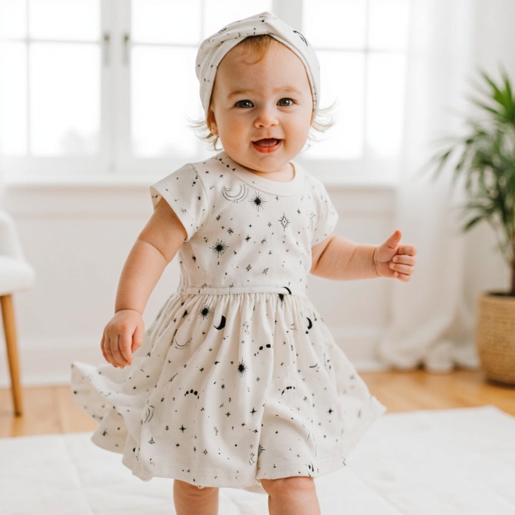 short sleeve twirl dress | celestial 6