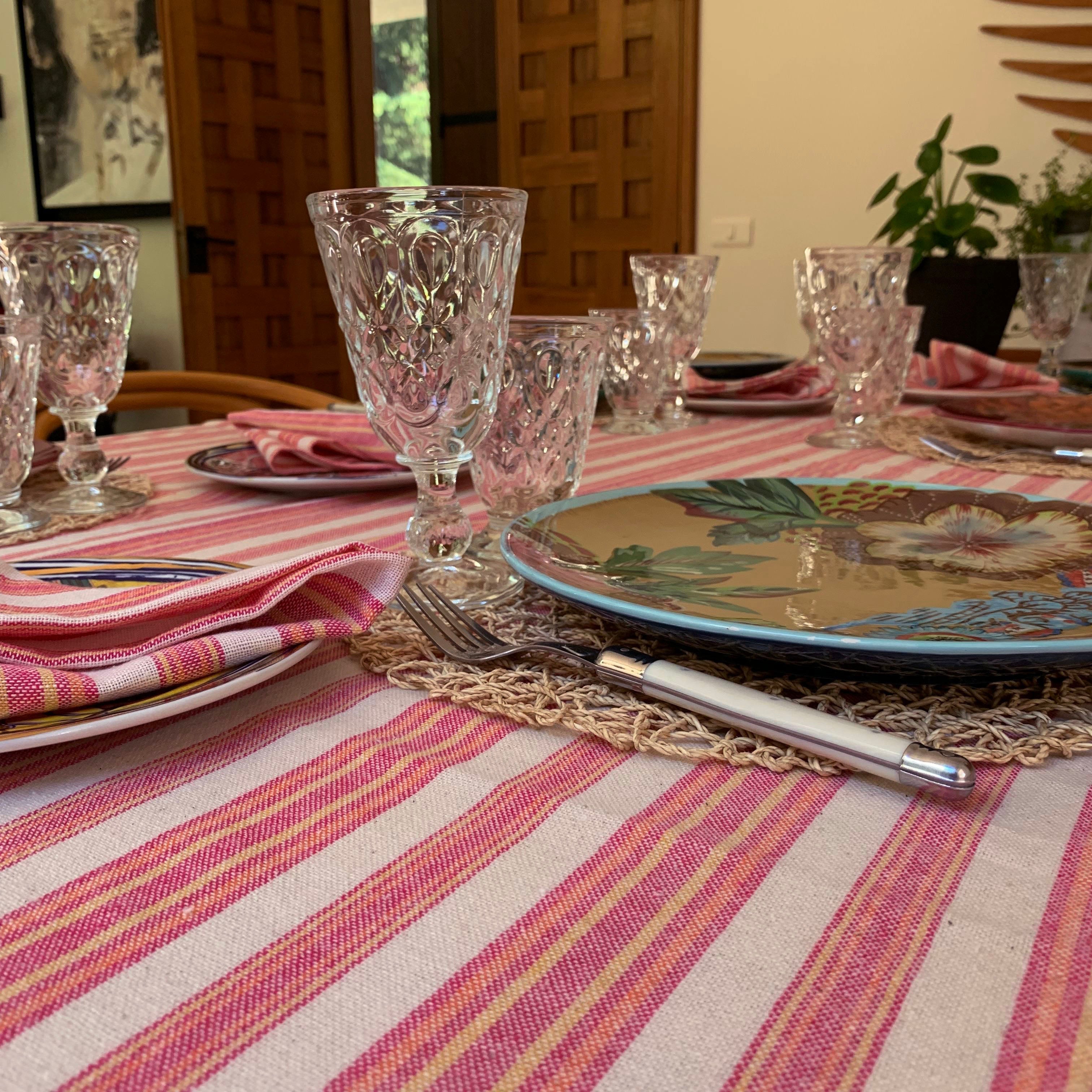 Andana Striped Tablecloth Set - Magenta 7