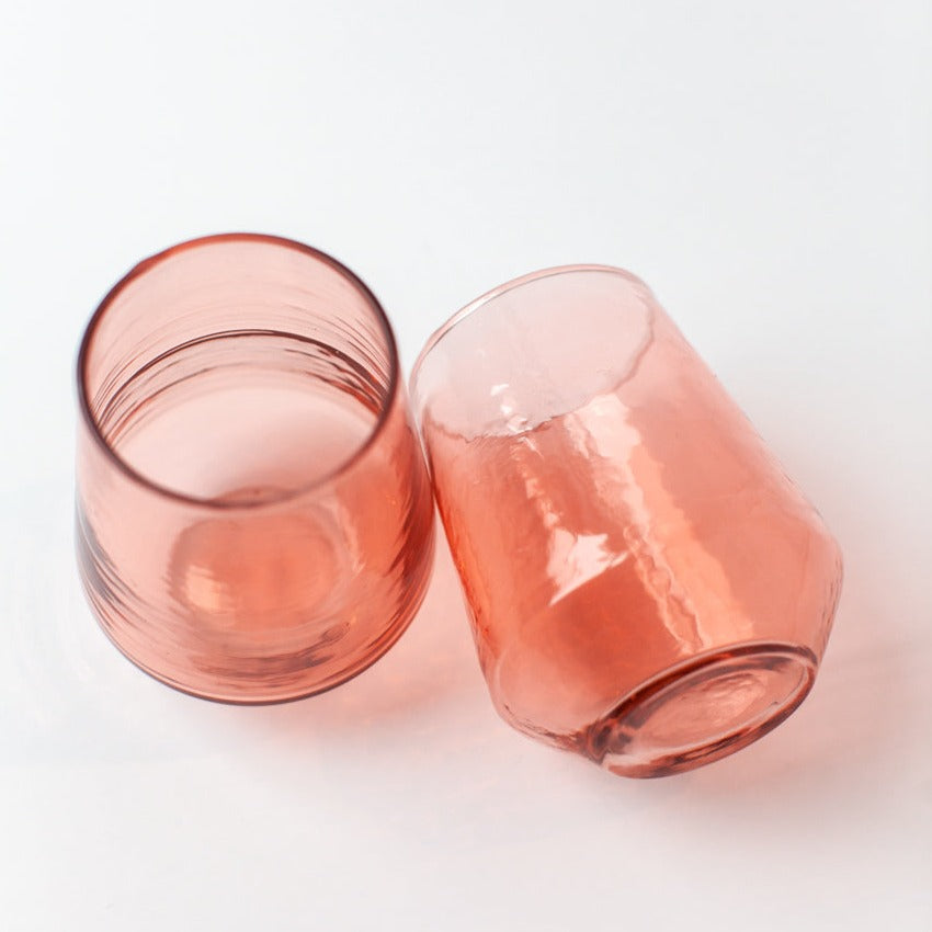 Handblown Hammered Glass Water Tumbler, Blush - set of 4 9