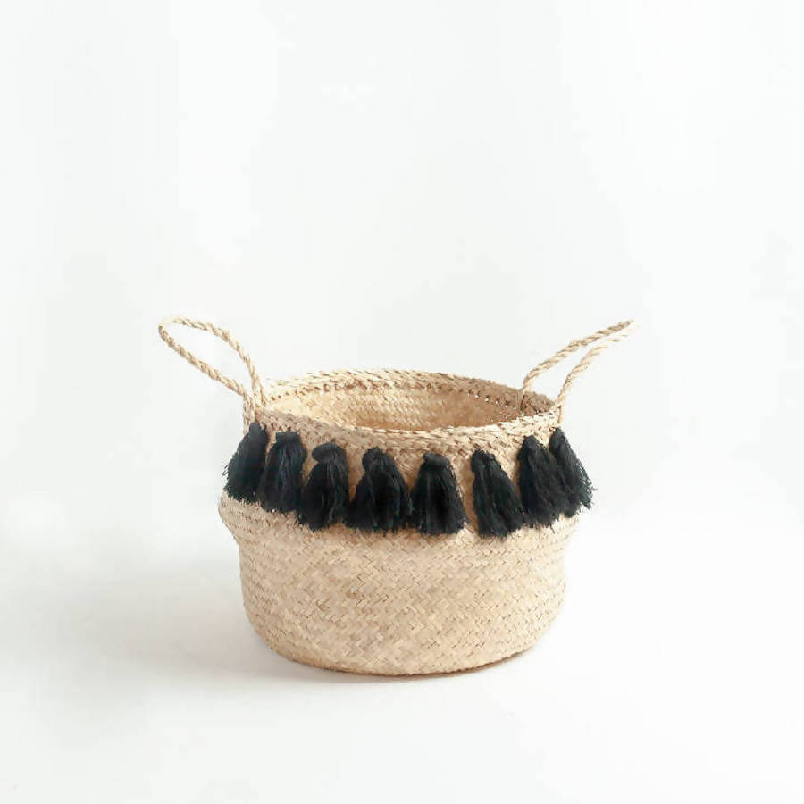 Black Tasseled Belly Baskets 4