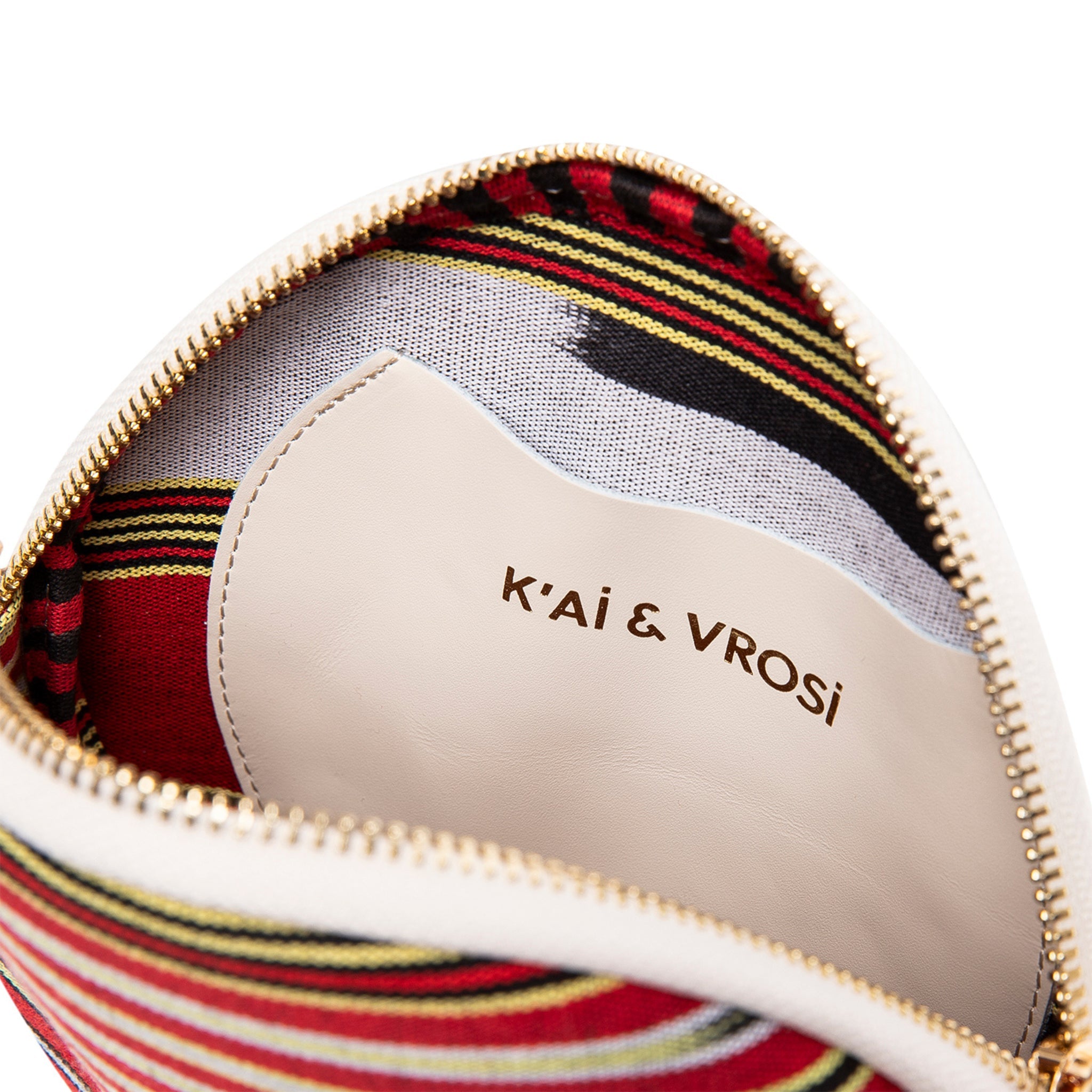 Beige Genuine Leather & Striped Fabric Pattern Crossbody Bag 8